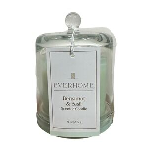 Everhome Bergamot & Basil Scented Candle 9oz with Glass Cloche Mint Green Jar